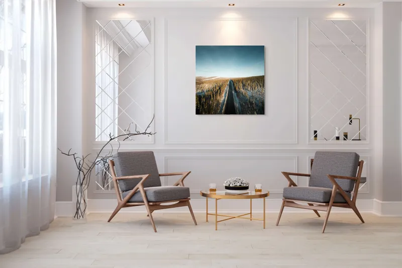 Tablou Canvas, "Drumul spre orizontul înghețat al iernii", 100 x 100 cm – poza 7