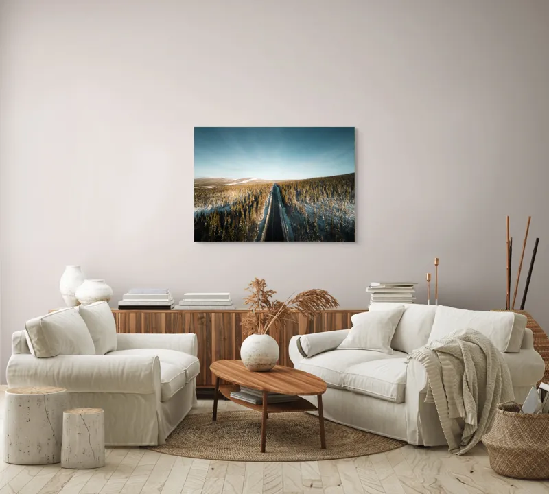 Tablou Canvas, "Drumul spre orizontul înghețat al iernii", 100 x 70 cm – poza 3
