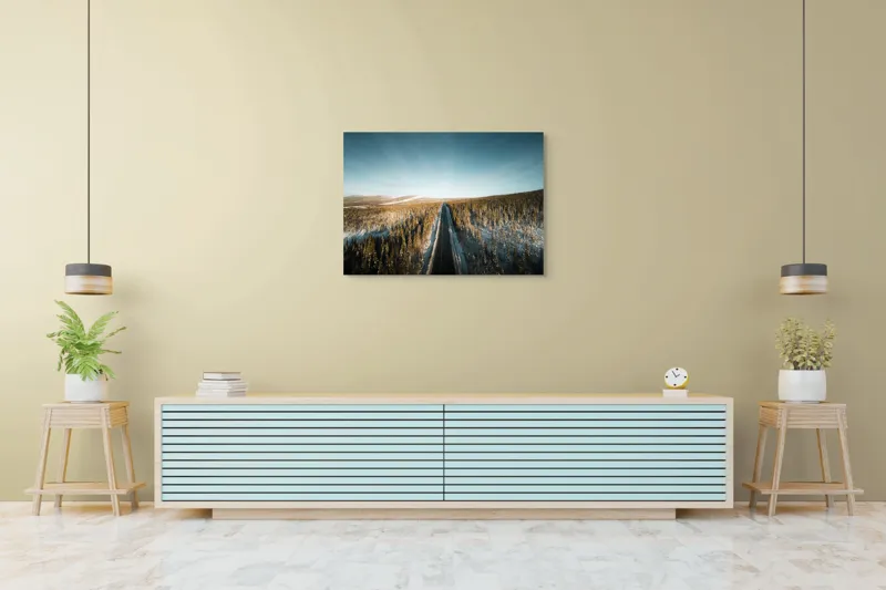Tablou Canvas, "Drumul spre orizontul înghețat al iernii", 100 x 70 cm – poza 4