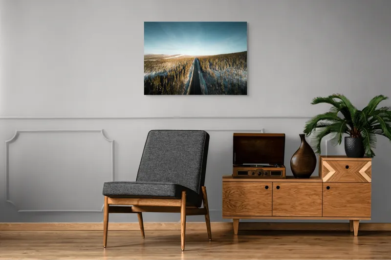 Tablou Canvas, "Drumul spre orizontul înghețat al iernii", 100 x 70 cm – poza 8