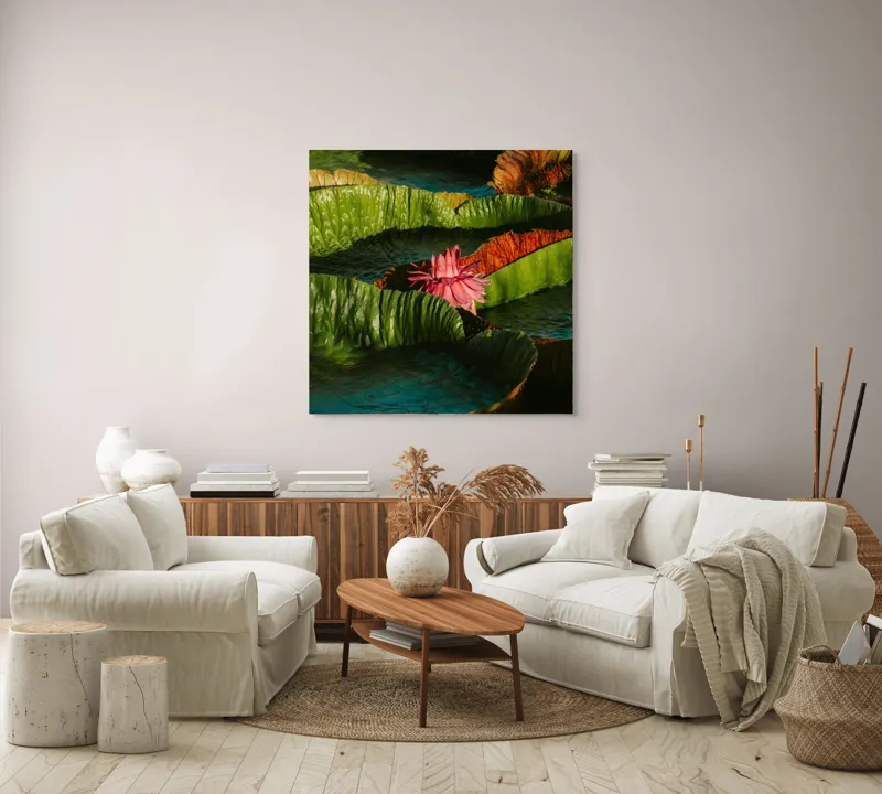 Tablou Canvas Floral cu Flori din Inima Apei, 100 x 100 cm – poza 3