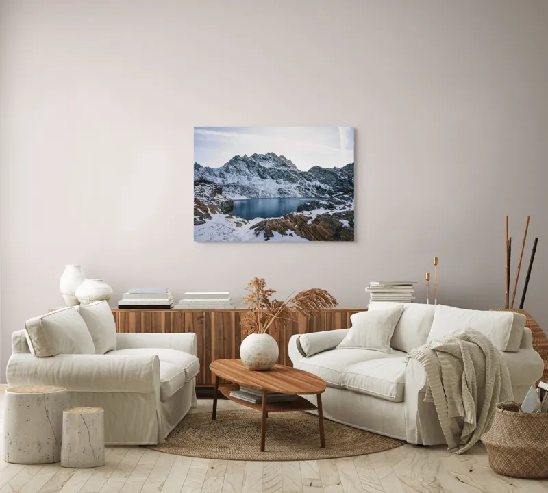 Tablou Canvas, "Lacul înghețat sub cerul albstru", 100 x 70 cm – poza 3
