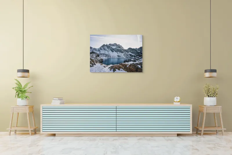Tablou Canvas, "Lacul înghețat sub cerul albstru", 100 x 70 cm – poza 4