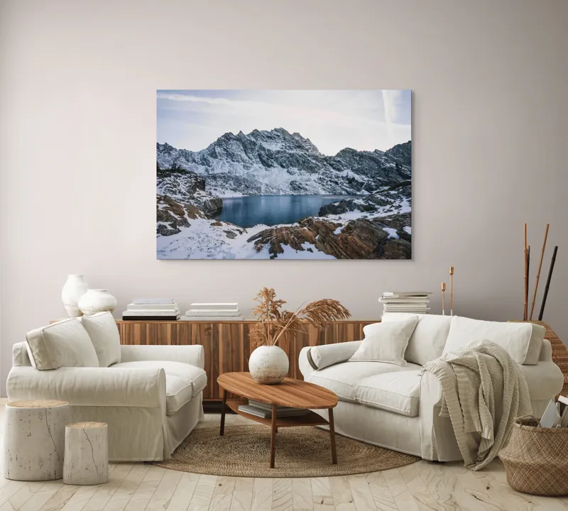 Tablou Canvas, "Lacul înghețat sub cerul albstru", 150 x 100 cm – poza 3