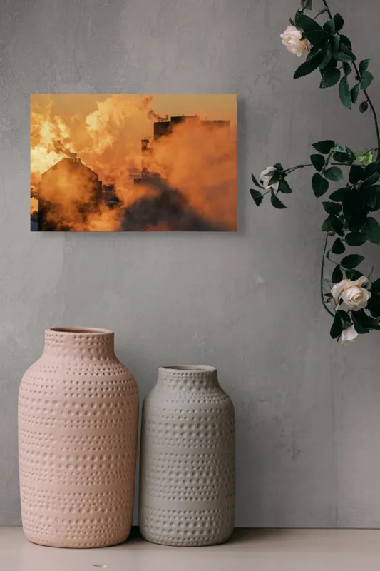 Tablou Canvas, "Zorii unui oraș sufocant în fum", 39 x 26 cm – poza 4