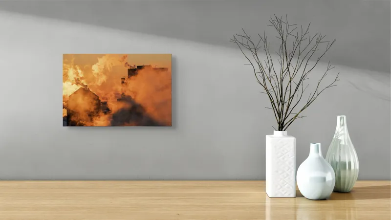 Tablou Canvas, "Zorii unui oraș sufocant în fum", 39 x 26 cm – poza 8