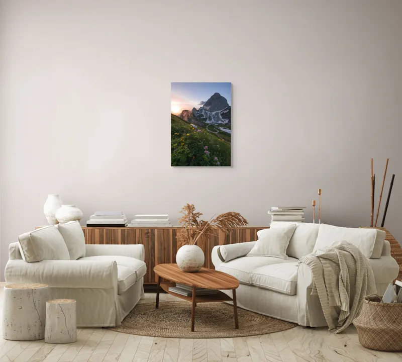Tablou Canvas Peisaj Alpin Munte Apus Natură Flori, 50 x 70 cm – poza 4