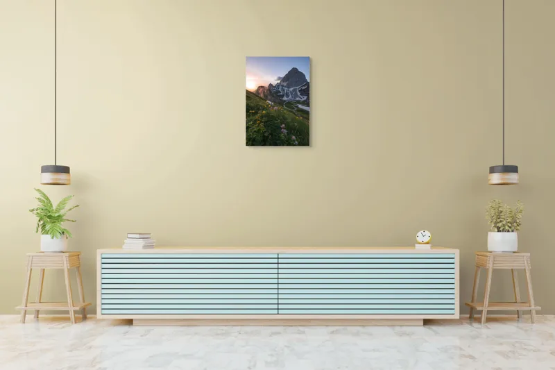Tablou Canvas Peisaj Alpin Munte Apus Natură Flori, 50 x 70 cm – poza 6