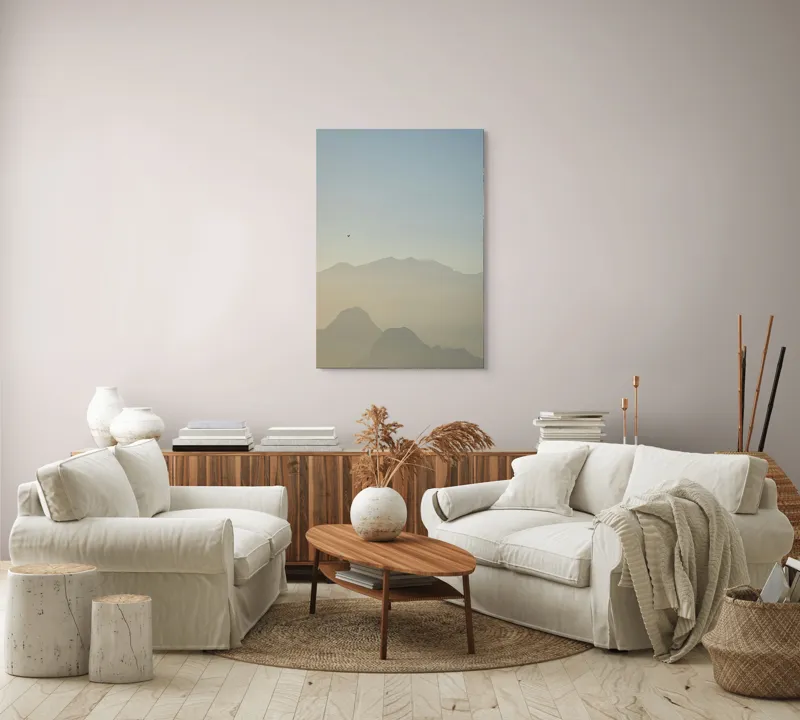 Tablou Canvas pe tema Zbor solitar peste munți adormiți, siluete și lumină natur, 70 x 100 cm – poza 4