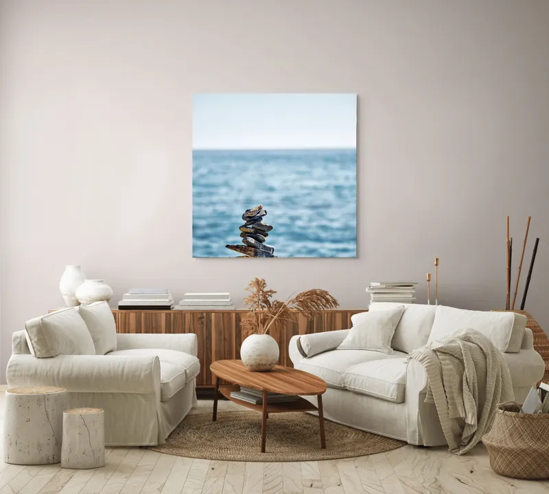 Tablou Canvas Pietre Echilibrate pe Malul Mării - Artă Natură și Serenitate, 100 x 100 cm – poza 3