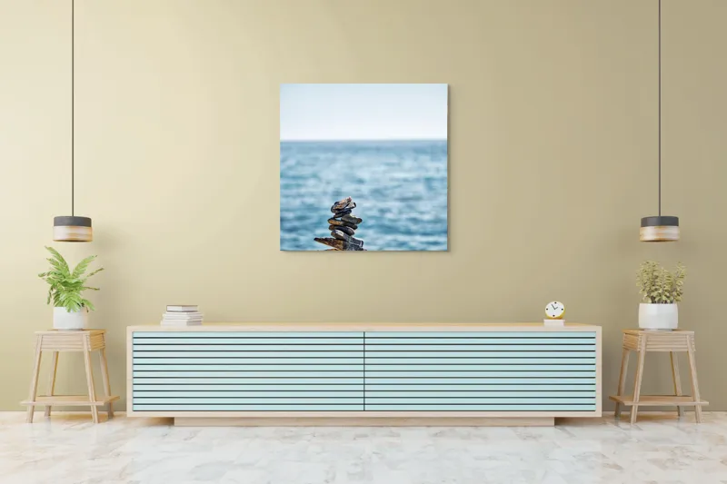 Tablou Canvas Pietre Echilibrate pe Malul Mării - Artă Natură și Serenitate, 100 x 100 cm – poza 5