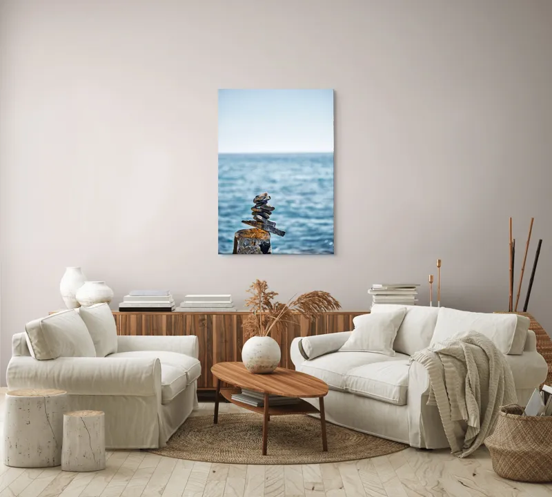 Tablou Canvas Pietre Echilibrate pe Malul Mării - Artă Natură și Serenitate, 70 x 100 cm – poza 4