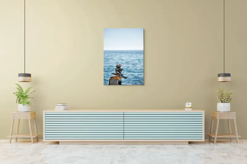 Tablou Canvas Pietre Echilibrate pe Malul Mării - Artă Natură și Serenitate, 70 x 100 cm – poza 5