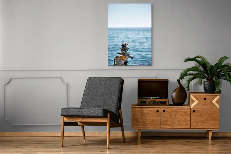 Tablou Canvas Pietre Echilibrate pe Malul Mării - Artă Natură și Serenitate, 70 x 100 cm – poza 6