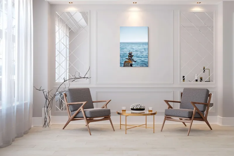 Tablou Canvas Pietre Echilibrate pe Malul Mării - Artă Natură și Serenitate, 70 x 100 cm – poza 8