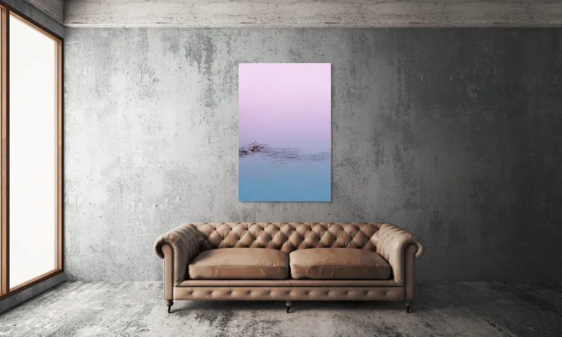 Tablou Canvas, "Picături de ploaie în zori pastelate", Apă, Cer, Picături, Cercuri, Reflexie, Roz, Albastru, Liniște, 100 x 150 cm – poza 6