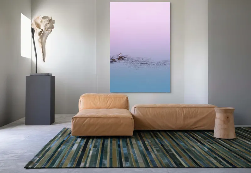 Tablou Canvas, "Picături de ploaie în zori pastelate", Apă, Cer, Picături, Cercuri, Reflexie, Roz, Albastru, Liniște, 100 x 150 cm – poza 7