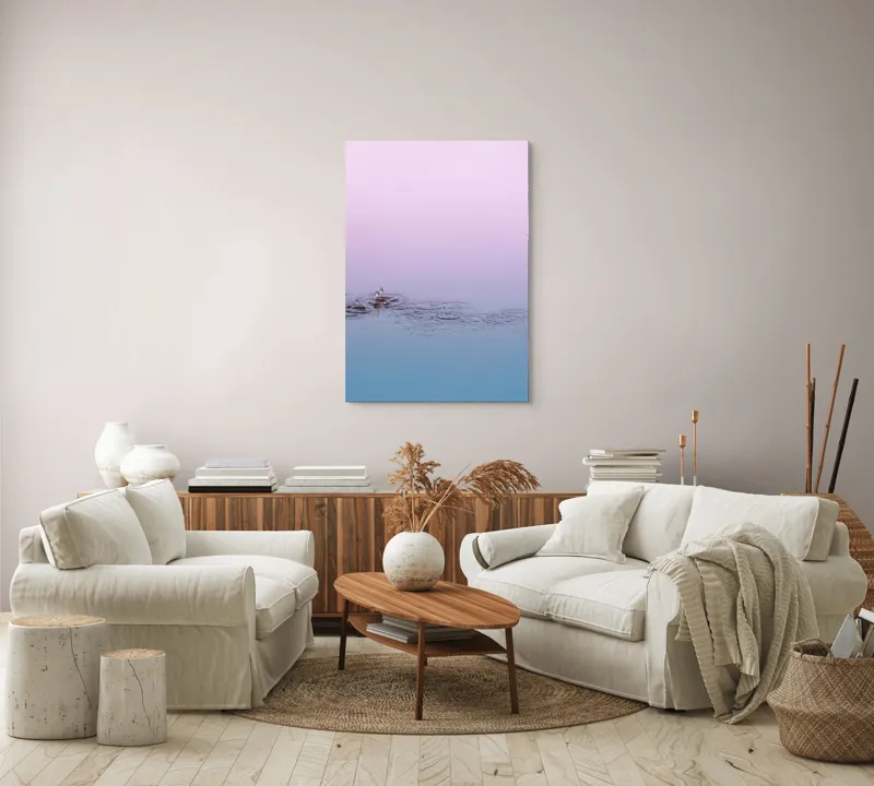 Tablou Canvas, "Picături de ploaie în zori pastelate", Apă, Cer, Picături, Cercuri, Reflexie, Roz, Albastru, Liniște, 70 x 100 cm – poza 4