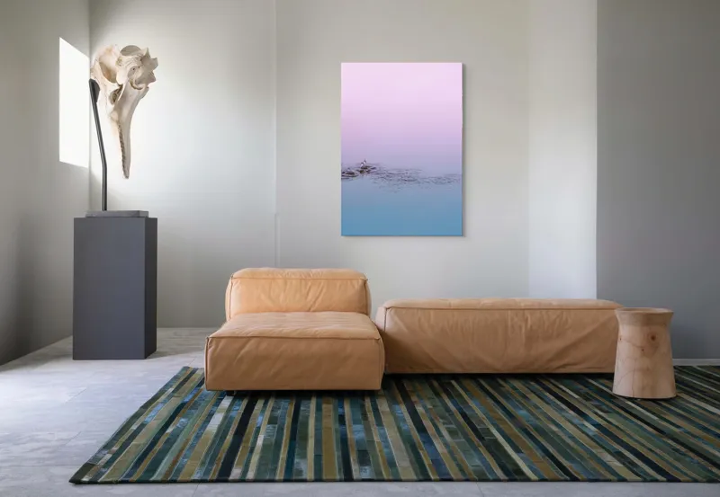 Tablou Canvas, "Picături de ploaie în zori pastelate", Apă, Cer, Picături, Cercuri, Reflexie, Roz, Albastru, Liniște, 70 x 100 cm – poza 7
