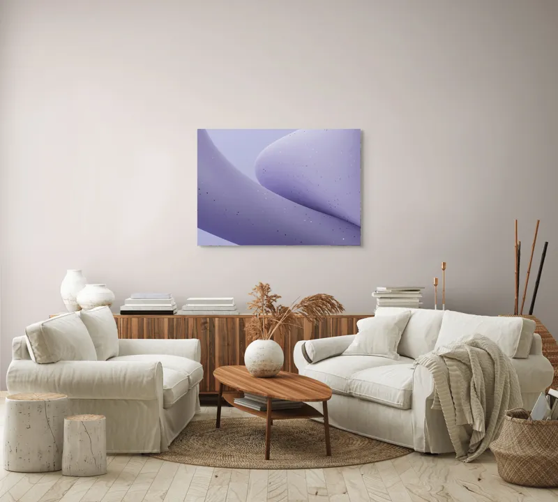 Tablou Canvas, "Curbe ascunse în ceață mov", Curbe, Mătăsos, Abstracție, Delicat, Liniștit, Texturat, 100 x 70 cm – poza 3