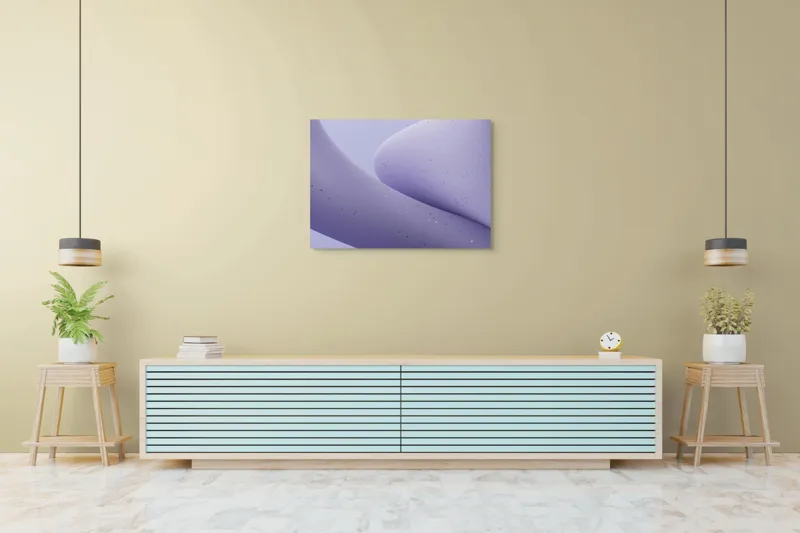 Tablou Canvas, "Curbe ascunse în ceață mov", Curbe, Mătăsos, Abstracție, Delicat, Liniștit, Texturat, 100 x 70 cm – poza 4
