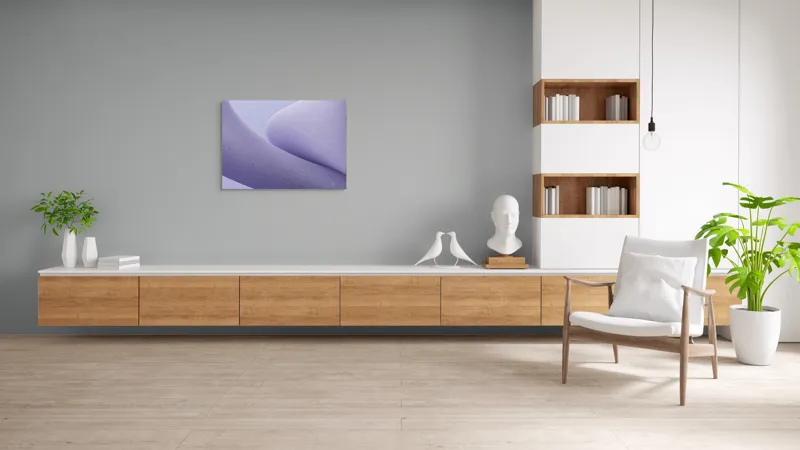 Tablou Canvas, "Curbe ascunse în ceață mov", Curbe, Mătăsos, Abstracție, Delicat, Liniștit, Texturat, 100 x 70 cm – poza 6