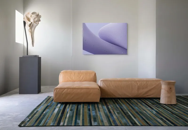 Tablou Canvas, "Curbe ascunse în ceață mov", Curbe, Mătăsos, Abstracție, Delicat, Liniștit, Texturat, 100 x 70 cm – poza 7