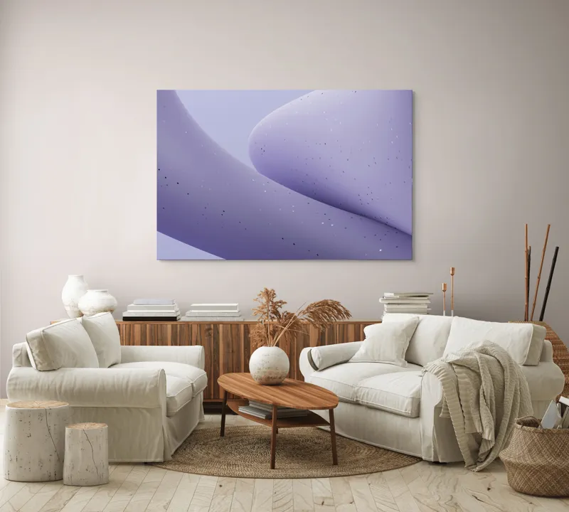 Tablou Canvas, "Curbe ascunse în ceață mov", Curbe, Mătăsos, Abstracție, Delicat, Liniștit, Texturat, 150 x 100 cm – poza 3