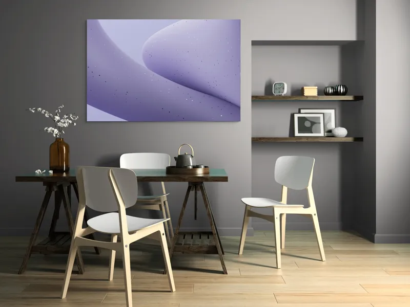 Tablou Canvas, "Curbe ascunse în ceață mov", Curbe, Mătăsos, Abstracție, Delicat, Liniștit, Texturat, 150 x 100 cm – poza 5