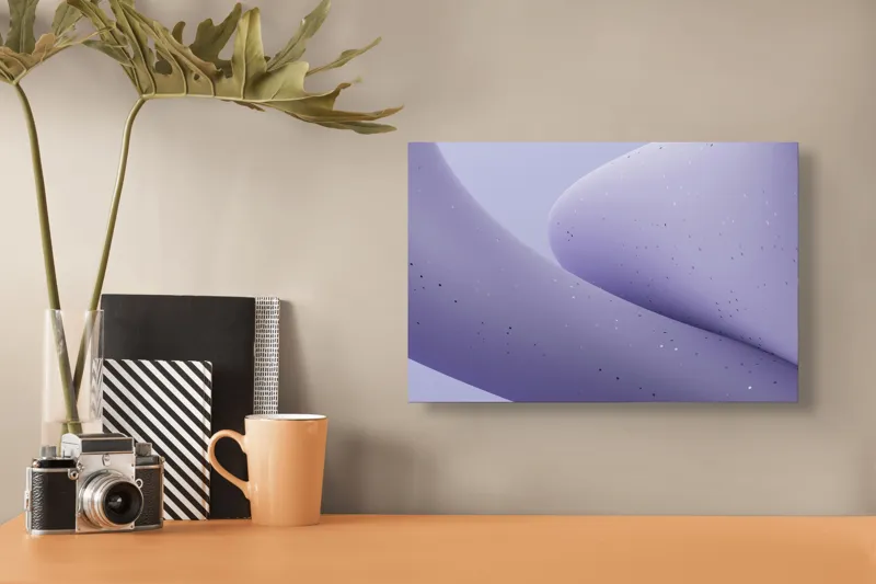 Tablou Canvas, "Curbe ascunse în ceață mov", Curbe, Mătăsos, Abstracție, Delicat, Liniștit, Texturat, 39 x 26 cm – poza 3