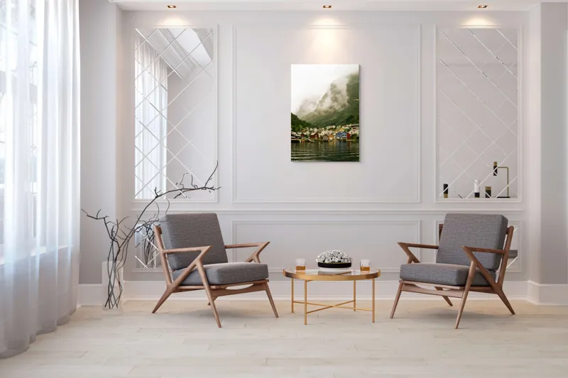 Tablou Canvas Peisaj Norvegic Sat în ceață nordică, 70 x 100 cm – poza 8