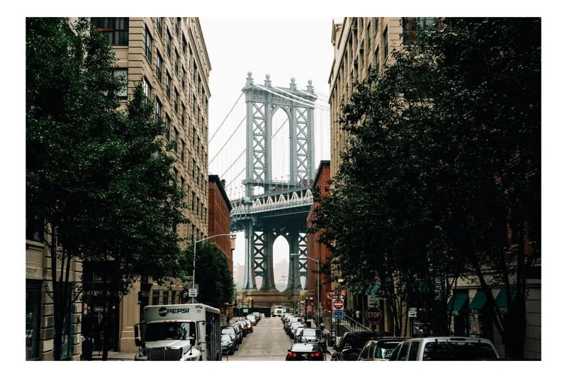 Tablou Canvas cu Podul Manhattan, , Multicolor, 100 x 100 cm