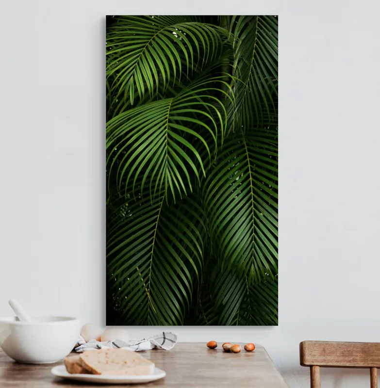 Tablou Canvas, "Verdetul tropical ascunzând secretele junglei", Frunze, Verzi, Tropicale, Luxuriante, Naturale, Vii, Texturate, Dense, Relaxante, Elegant., 50 x 90 cm – poza 3