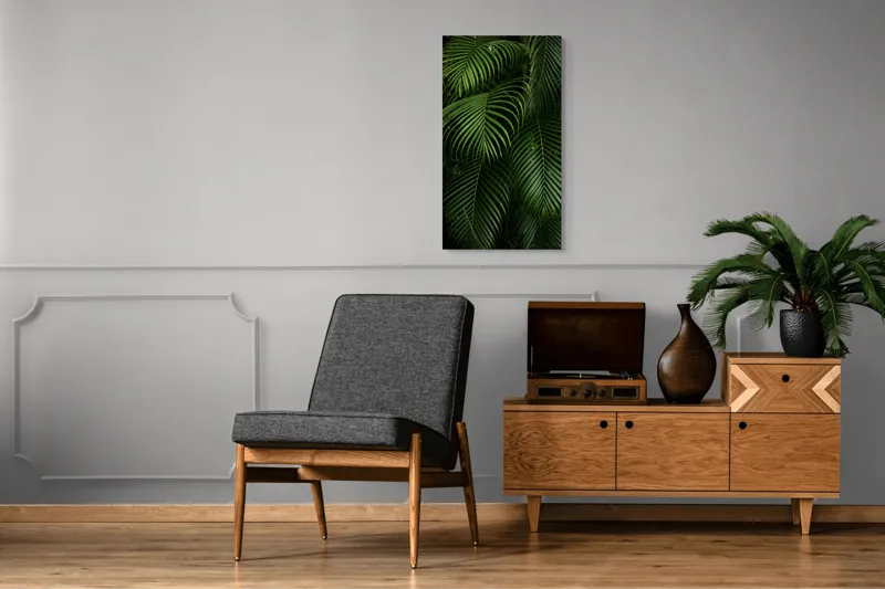 Tablou Canvas, "Verdetul tropical ascunzând secretele junglei", Frunze, Verzi, Tropicale, Luxuriante, Naturale, Vii, Texturate, Dense, Relaxante, Elegant., 50 x 90 cm – poza 8