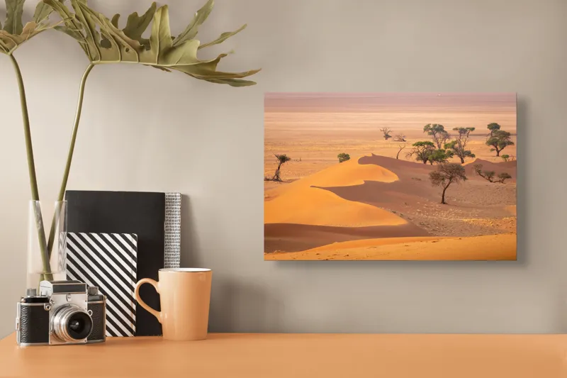 Tablou Canvas Peisaj Arid Dune Copaci Umbre Vegetație Culori, 39 x 26 cm – poza 3