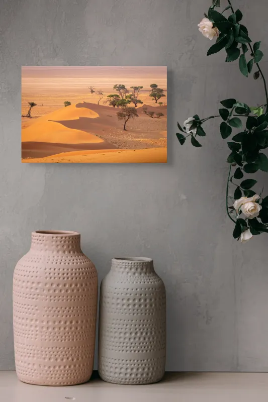 Tablou Canvas Peisaj Arid Dune Copaci Umbre Vegetație Culori, 39 x 26 cm – poza 4