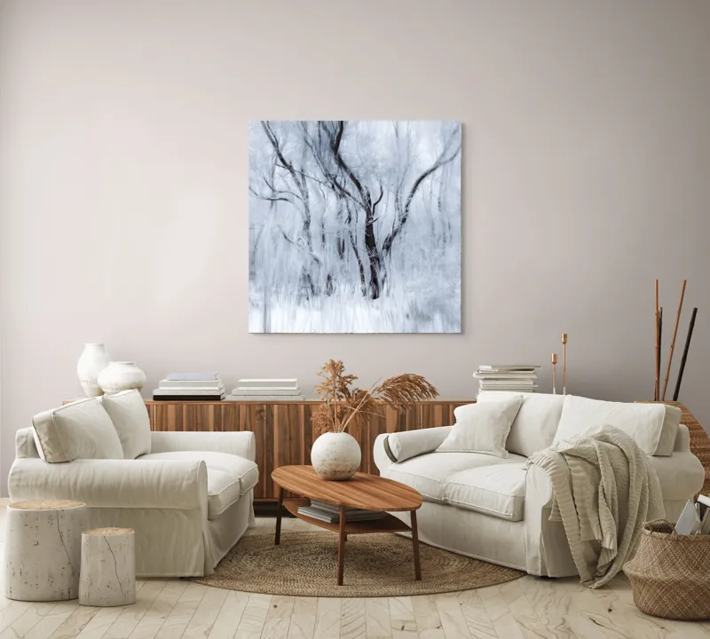 Tablou Canvas, "Vis de iarnă în pădurea înghețată", Alb, Înghețat, Copaci, Vânt, Etereal, Rece, Tăcere, 100 x 100 cm – poza 3