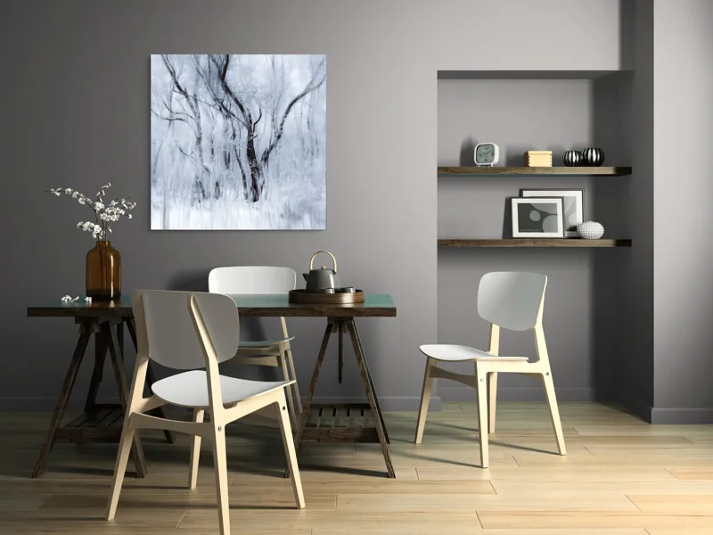 Tablou Canvas, "Vis de iarnă în pădurea înghețată", Alb, Înghețat, Copaci, Vânt, Etereal, Rece, Tăcere, 100 x 100 cm – poza 6