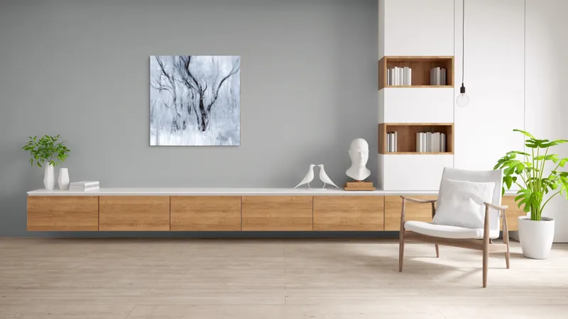 Tablou Canvas, "Vis de iarnă în pădurea înghețată", Alb, Înghețat, Copaci, Vânt, Etereal, Rece, Tăcere, 100 x 100 cm – poza 8