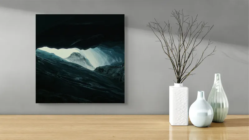 Tablou Canvas, Peisaj cu Ghețar și Peșteră de Gheață, 50 x 50 cm – poza 3
