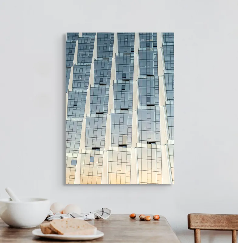 Tablou Canvas, Fațadă Geometrică Amurg Modern, , Albastru și Alb, 50 x 70 cm – poza 3