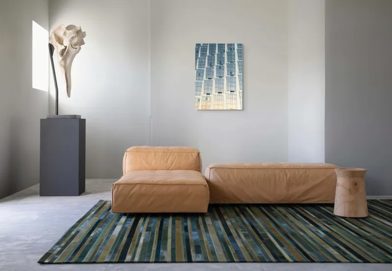 Tablou Canvas, Fațadă Geometrică Amurg Modern, , Albastru și Alb, 50 x 70 cm – poza 7