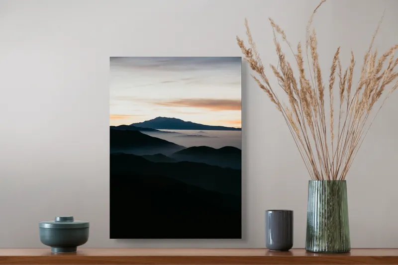 Tablou Canvas Peisaj Montan cu Ceață și Răsărit - Multicolor, 39 x 54 cm – poza 3