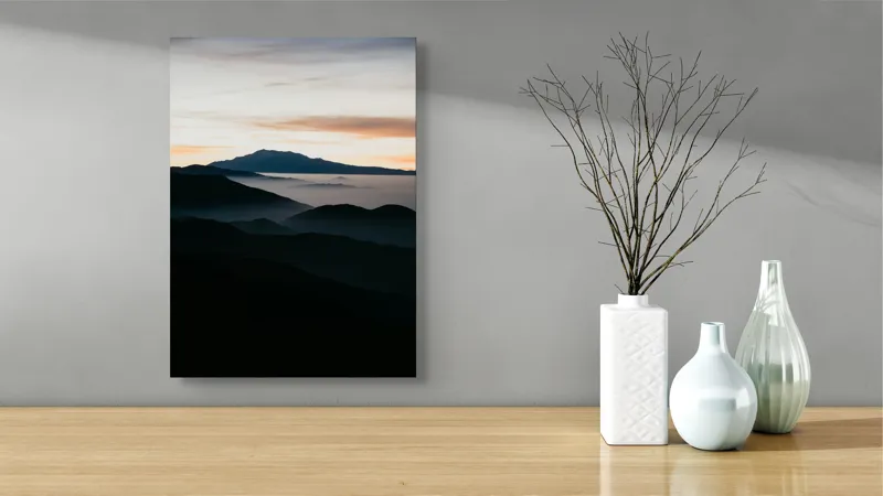 Tablou Canvas Peisaj Montan cu Ceață și Răsărit - Multicolor, 39 x 54 cm – poza 4