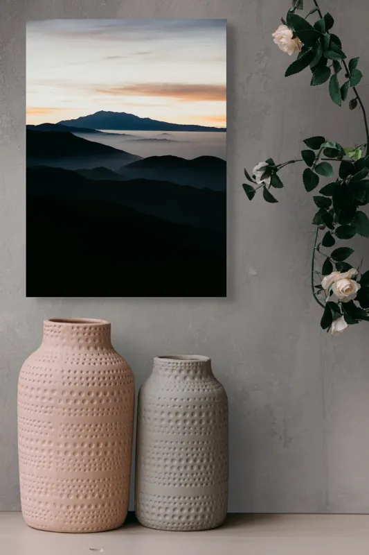 Tablou Canvas Peisaj Montan cu Ceață și Răsărit - Multicolor, 39 x 54 cm – poza 6