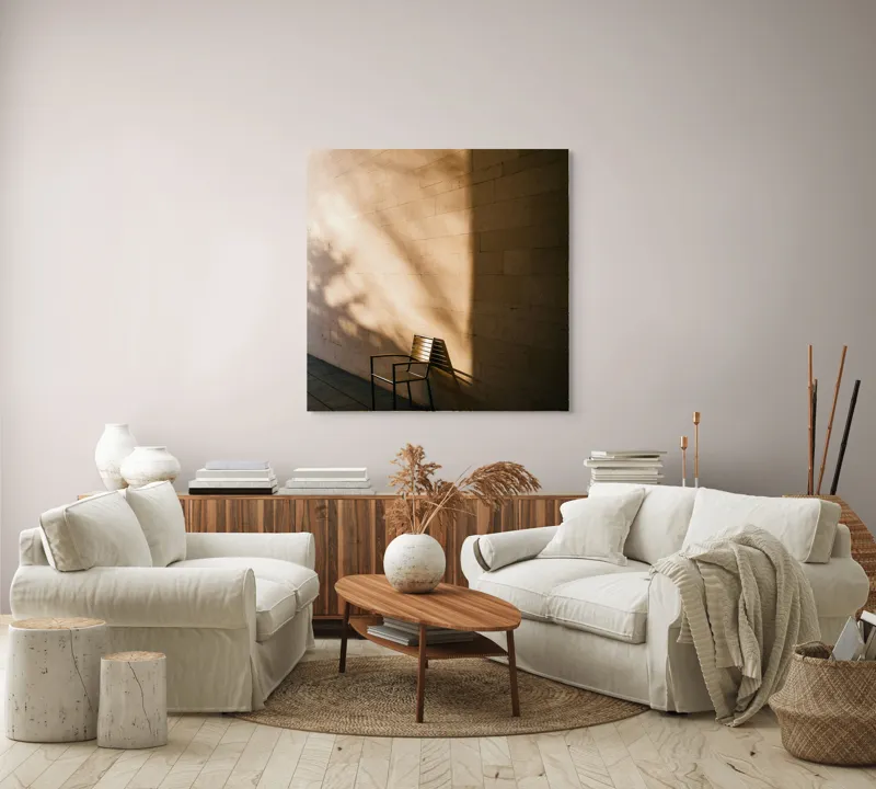 Tablou Canvas Umbra și Lumină pe Perete - Artă pentru Calm și Reflexie, 100 x 100 cm – poza 3
