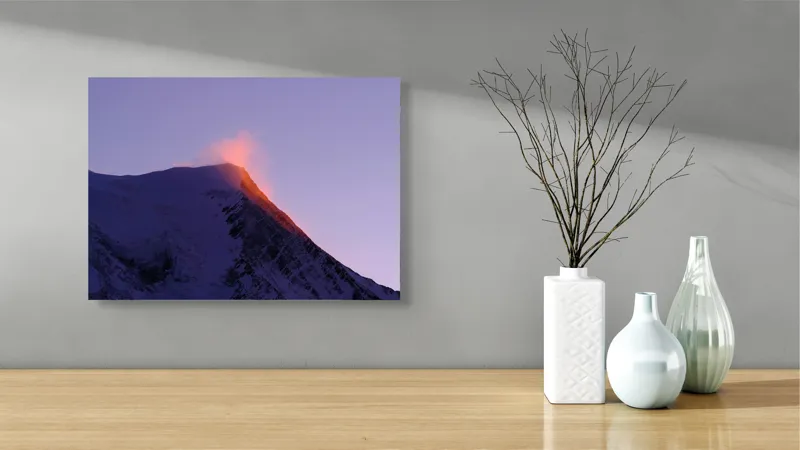 Tablou Canvas pe tema Răsărit Incendiar pe Crestele Înzăpezite, 54 x 39 cm – poza 3