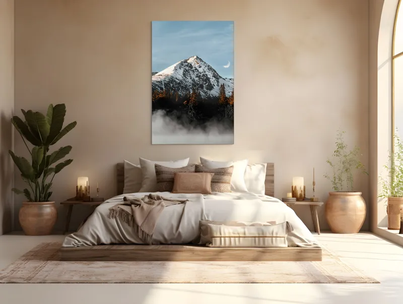 Tablou Canvas cu Peisaj Montan și Semilună, , Multicolor, 100 x 150 cm – poza 3