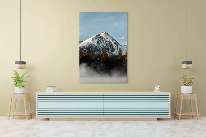 Tablou Canvas cu Peisaj Montan și Semilună, , Multicolor, 100 x 150 cm – poza 4