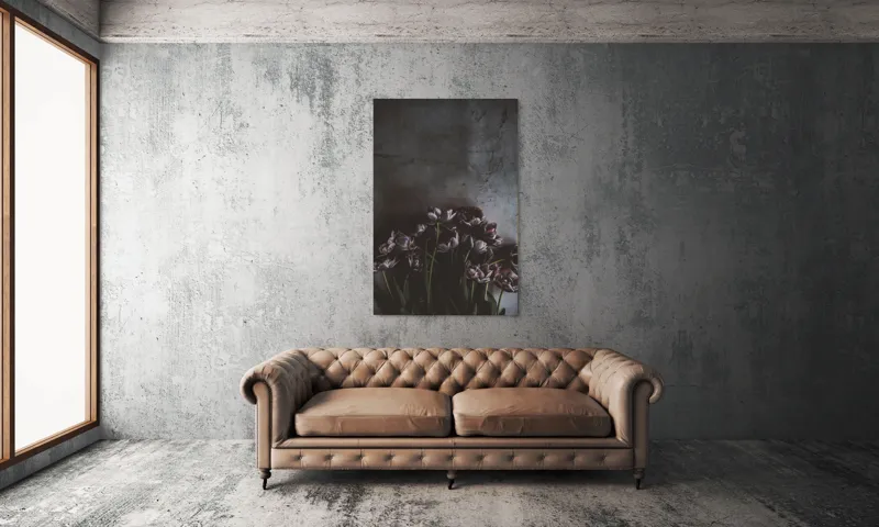 Tablou Canvas, "Flori de lalea în penumbră misterioasă", Flori, Lalele, Umbre, Textură, Întunecat, Elegant, Natural, Bogat, Contrast, Delicat, 100 x 150 cm – poza 6